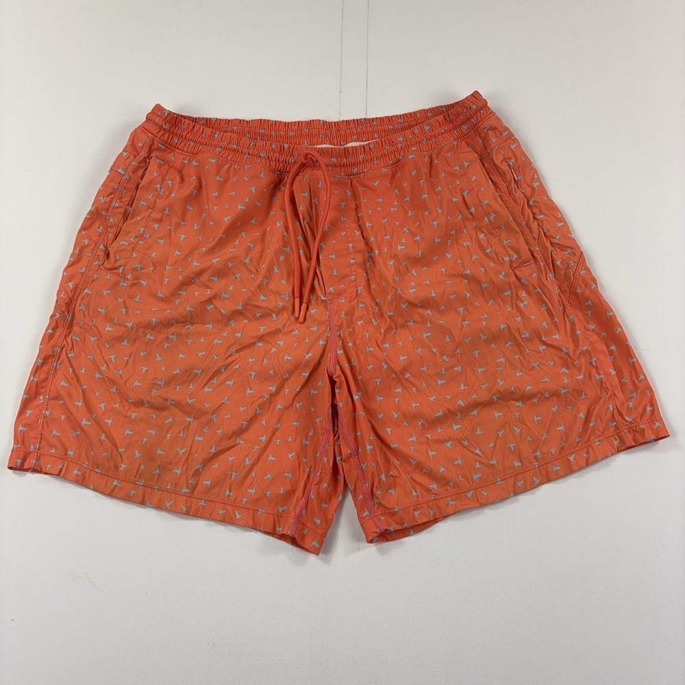 Birddogs Swim Shorts Mens 2XL Orange Bird Print Lined Drawstring Trunks Beach
